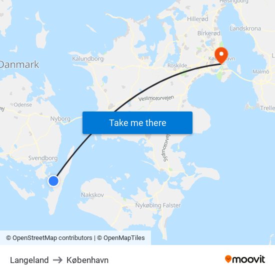 Langeland to København map