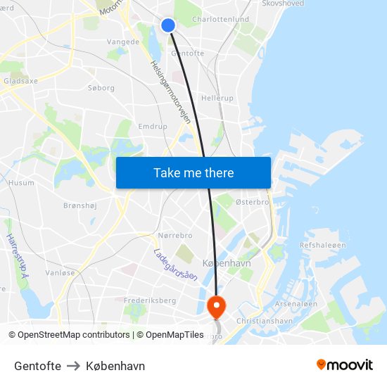 Gentofte to København map
