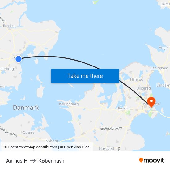 Aarhus H to København map