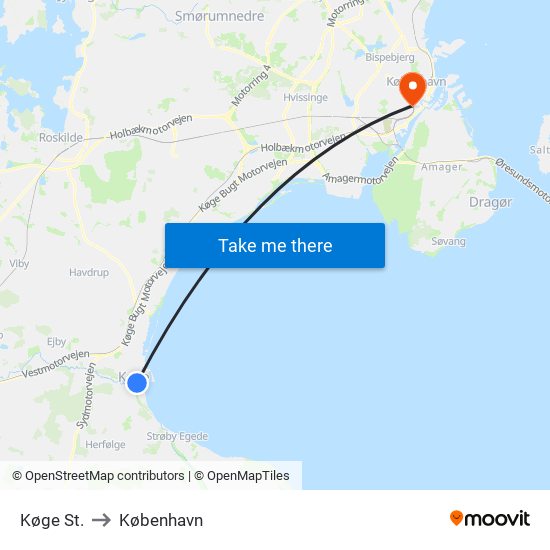 Køge St. to København map