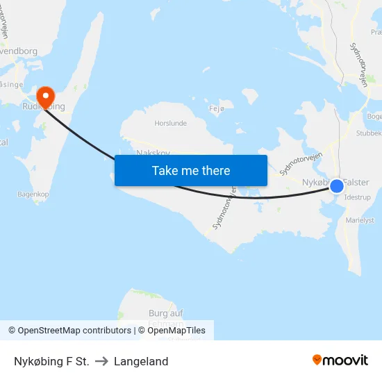 Nykøbing F St. to Langeland map