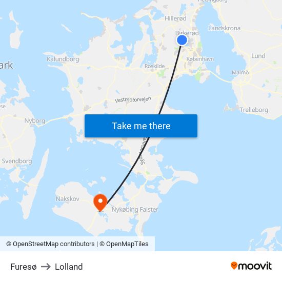 Furesø to Lolland map