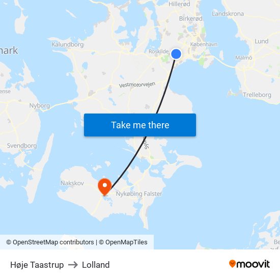 Høje Taastrup to Lolland map