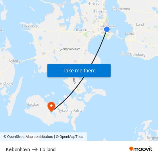 København to Lolland map