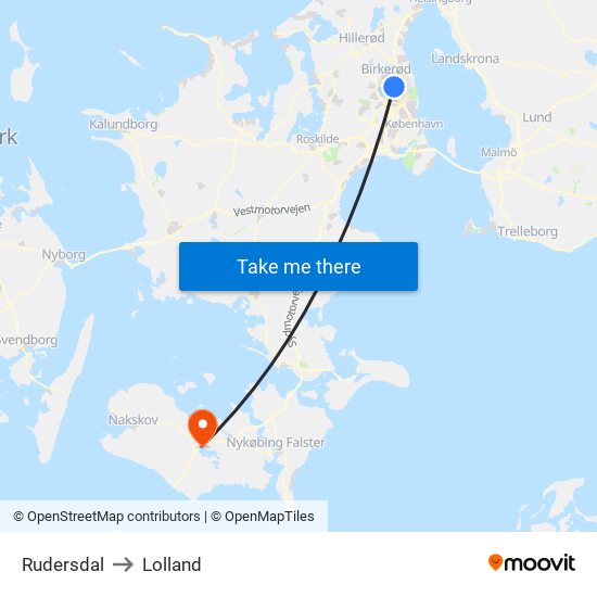 Rudersdal to Lolland map