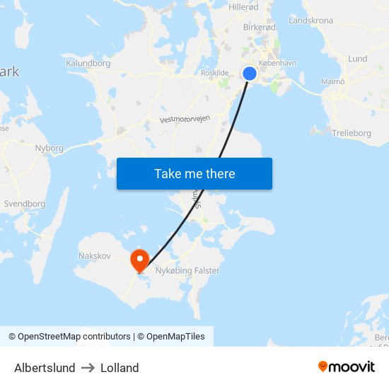 Albertslund to Lolland map