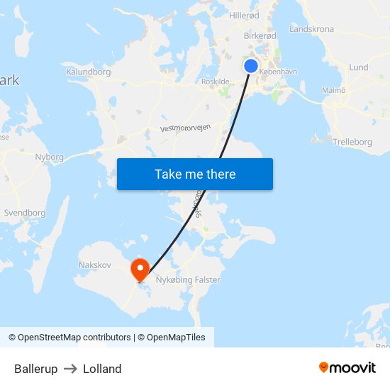 Ballerup to Lolland map