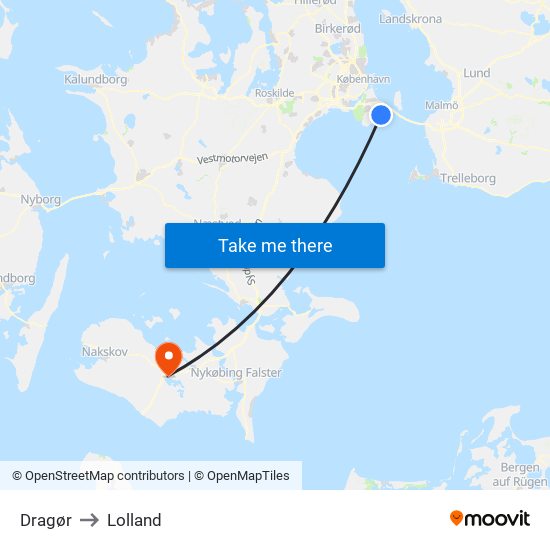 Dragør to Lolland map