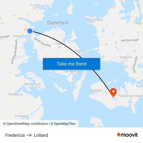 Fredericia to Lolland map