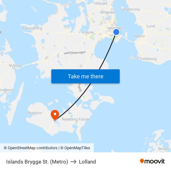 Islands Brygge St. (Metro) to Lolland map