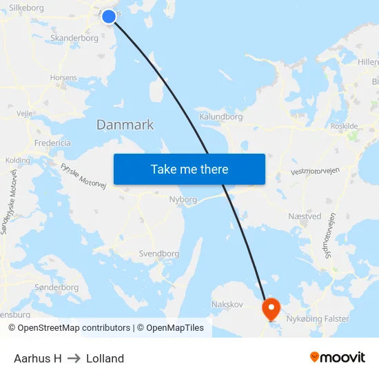 Aarhus H to Lolland map