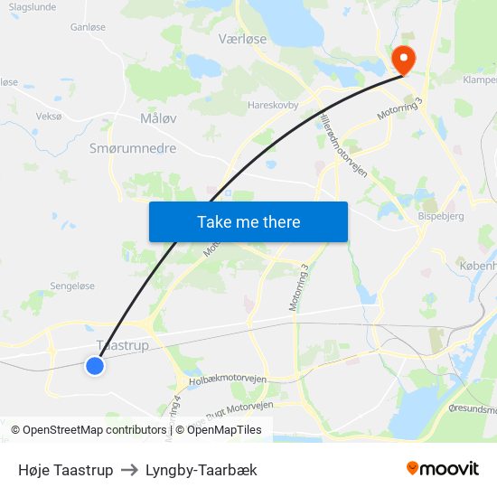 Høje Taastrup to Lyngby-Taarbæk map