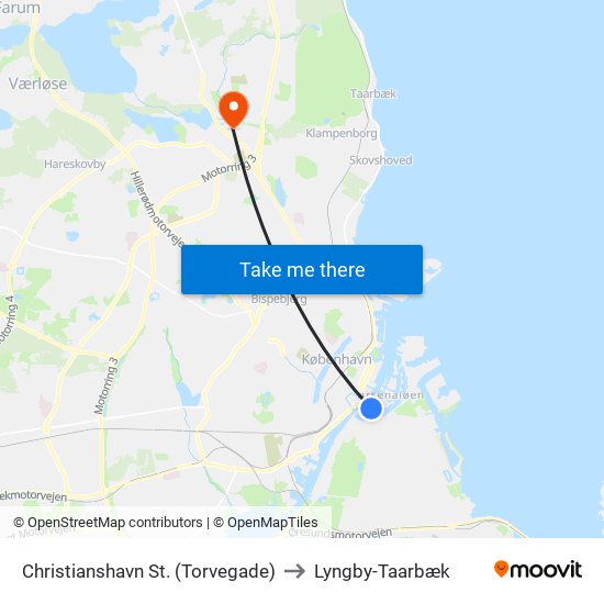 Christianshavn St. (Torvegade) to Lyngby-Taarbæk map