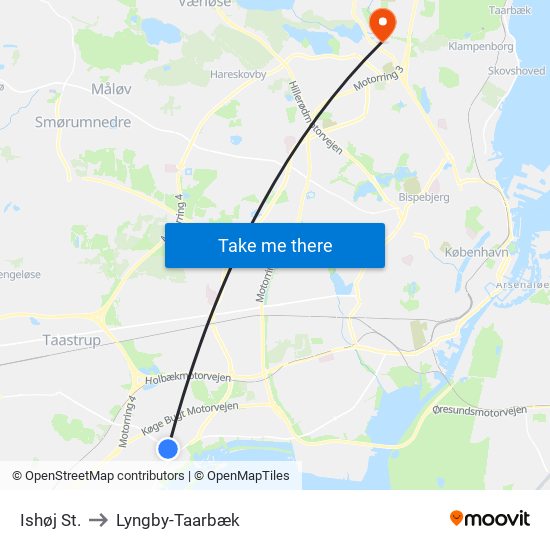 Ishøj St. to Lyngby-Taarbæk map