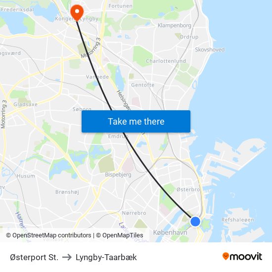 Østerport St. to Lyngby-Taarbæk map