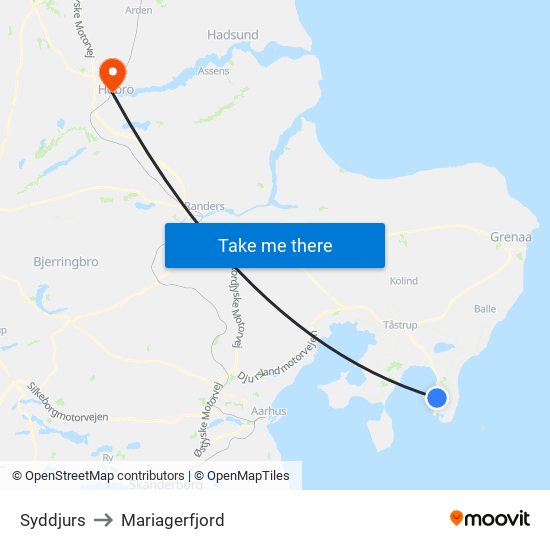 Syddjurs to Mariagerfjord map