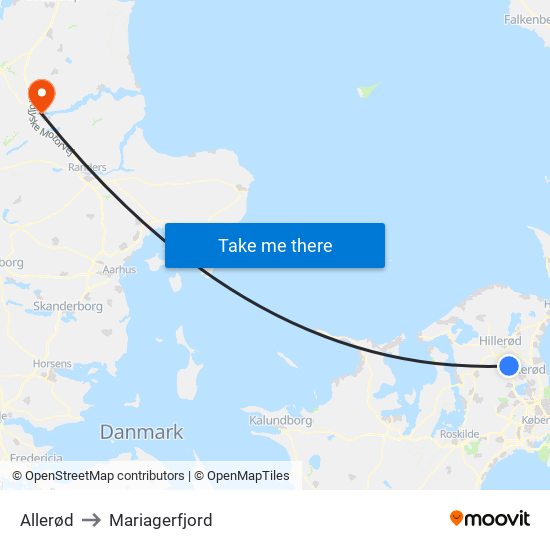 Allerød to Mariagerfjord map