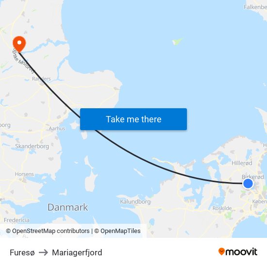 Furesø to Mariagerfjord map