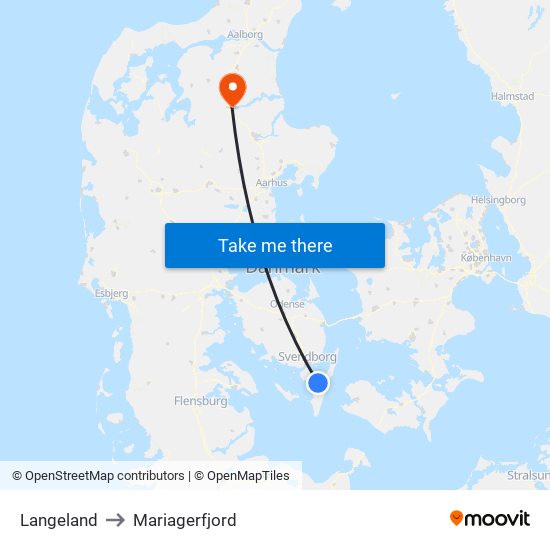 Langeland to Mariagerfjord map