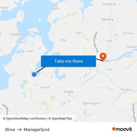 Skive to Mariagerfjord map