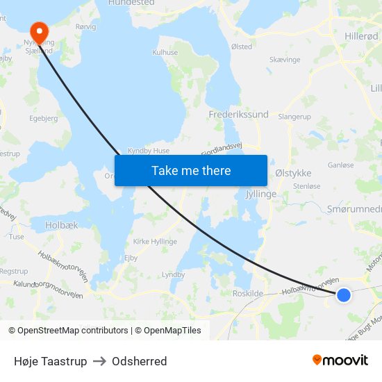 Høje Taastrup to Odsherred map