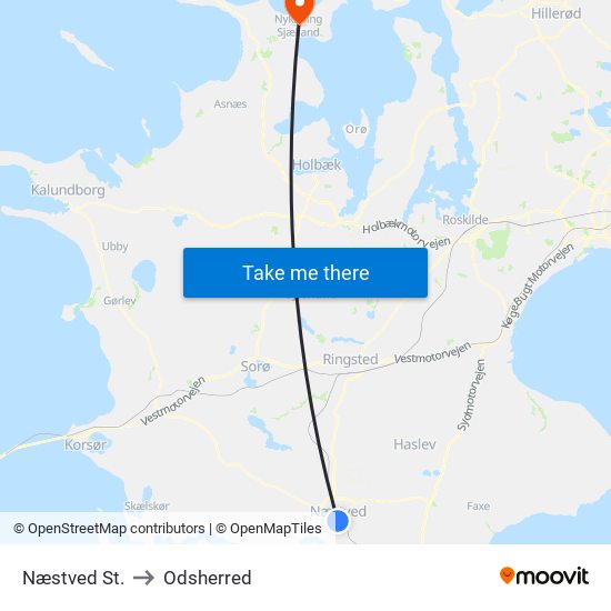 Næstved St. to Odsherred map