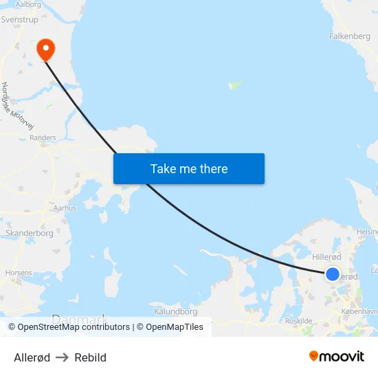 Allerød to Rebild map