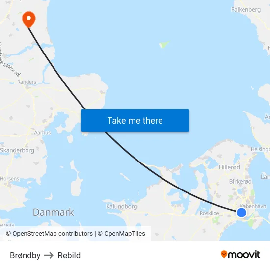 Brøndby to Rebild map
