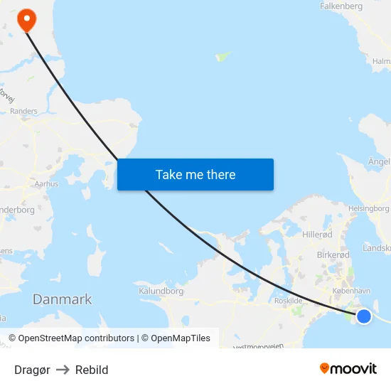 Dragør to Rebild map