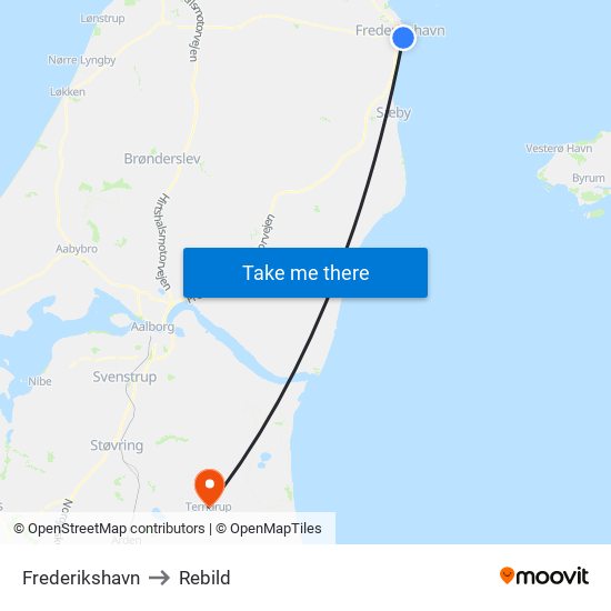 Frederikshavn to Rebild map