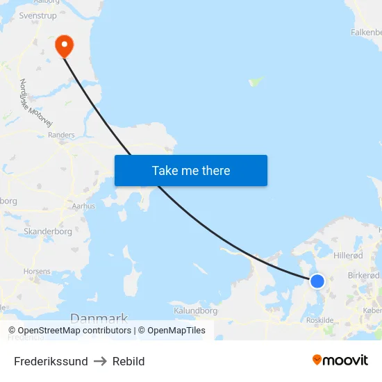 Frederikssund to Rebild map