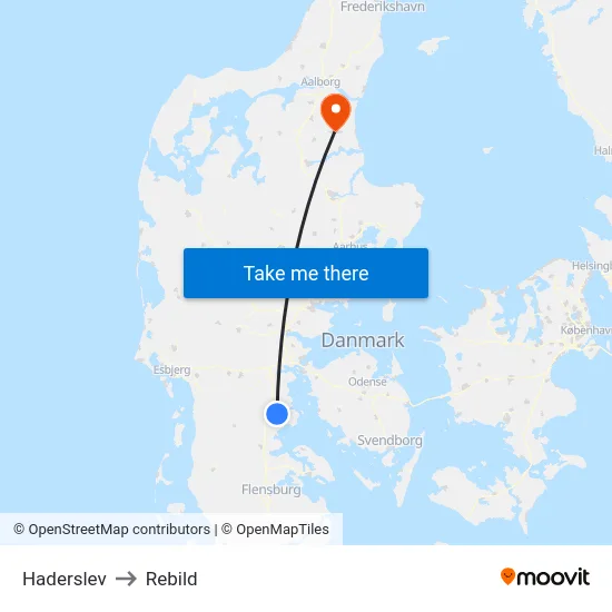 Haderslev to Rebild map