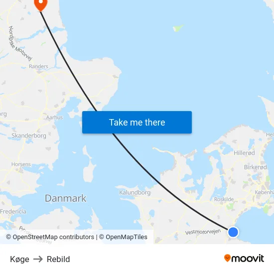 Køge to Rebild map