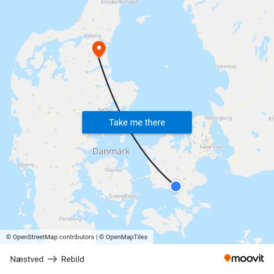 Næstved to Rebild map