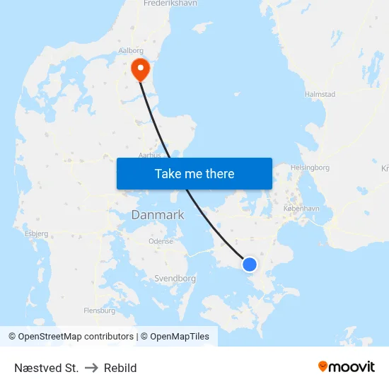 Næstved St. to Rebild map