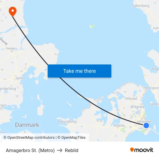 Amagerbro St. (Metro) to Rebild map