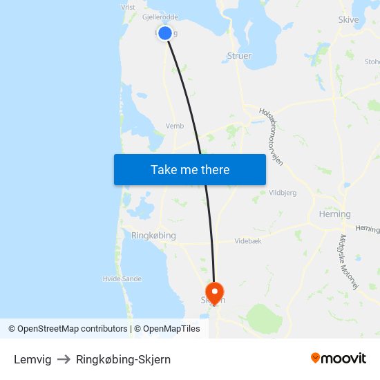 Lemvig to Ringkøbing-Skjern map