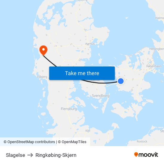 Slagelse to Ringkøbing-Skjern map