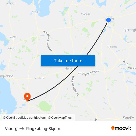 Viborg to Ringkøbing-Skjern map