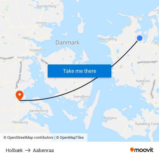 Holbæk to Aabenraa map