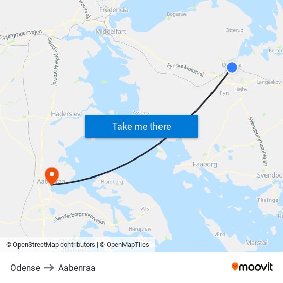 Odense to Aabenraa map