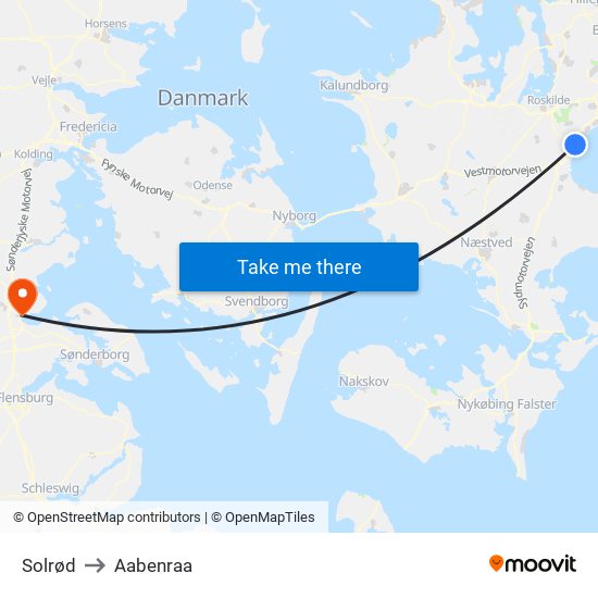Solrød to Aabenraa map