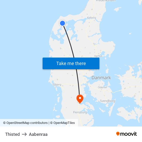 Thisted to Aabenraa map