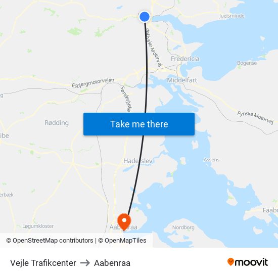 Vejle Trafikcenter to Aabenraa map