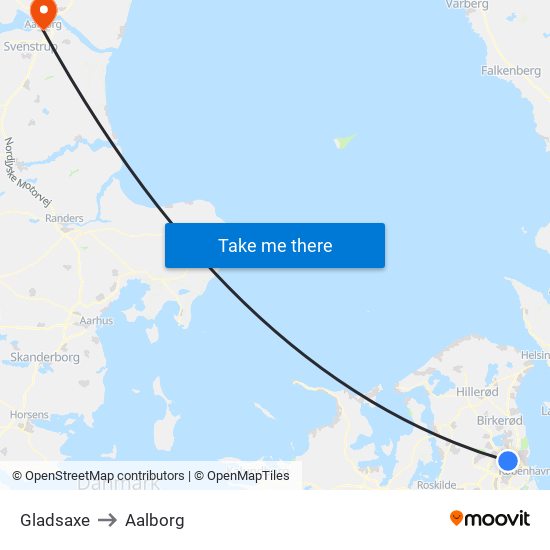 Gladsaxe to Aalborg map