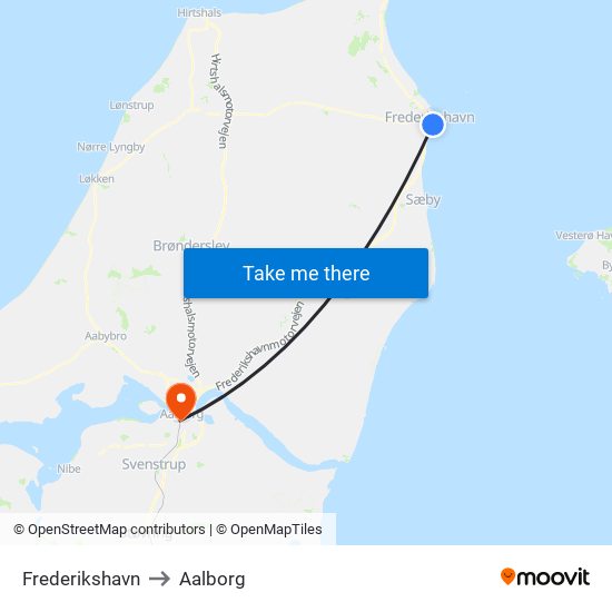 Frederikshavn to Aalborg map
