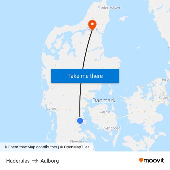 Haderslev to Aalborg map