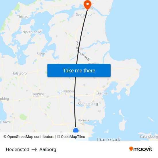 Hedensted to Aalborg map