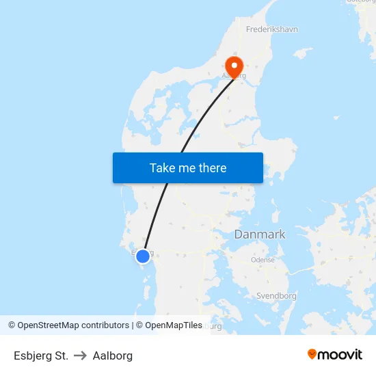 Esbjerg St. to Aalborg map