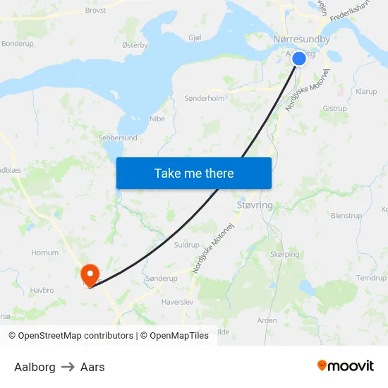 Aalborg to Aars map